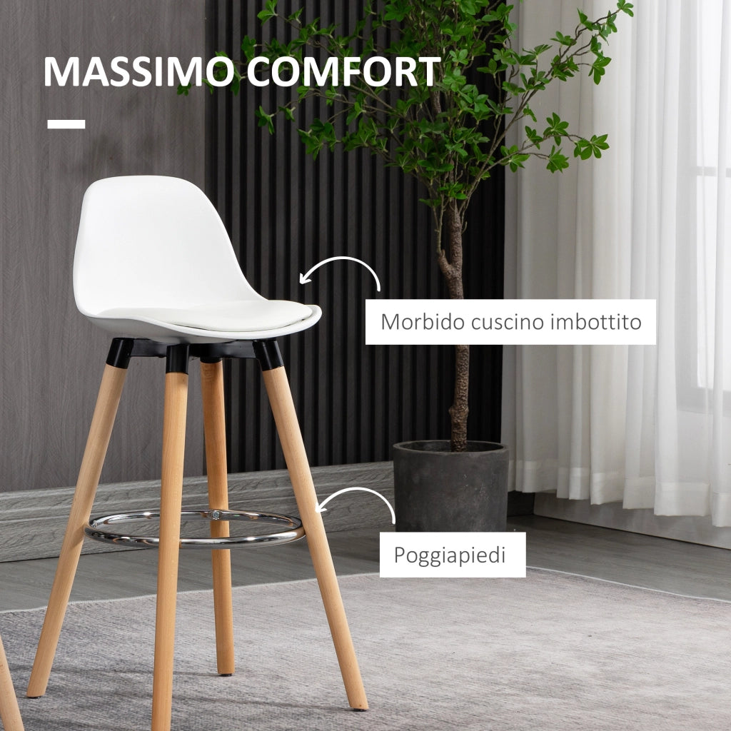 Set 2 Sgabelli da Bar con Schienale ¨C Minimal ¨C Legno e Plastica, Bianco
