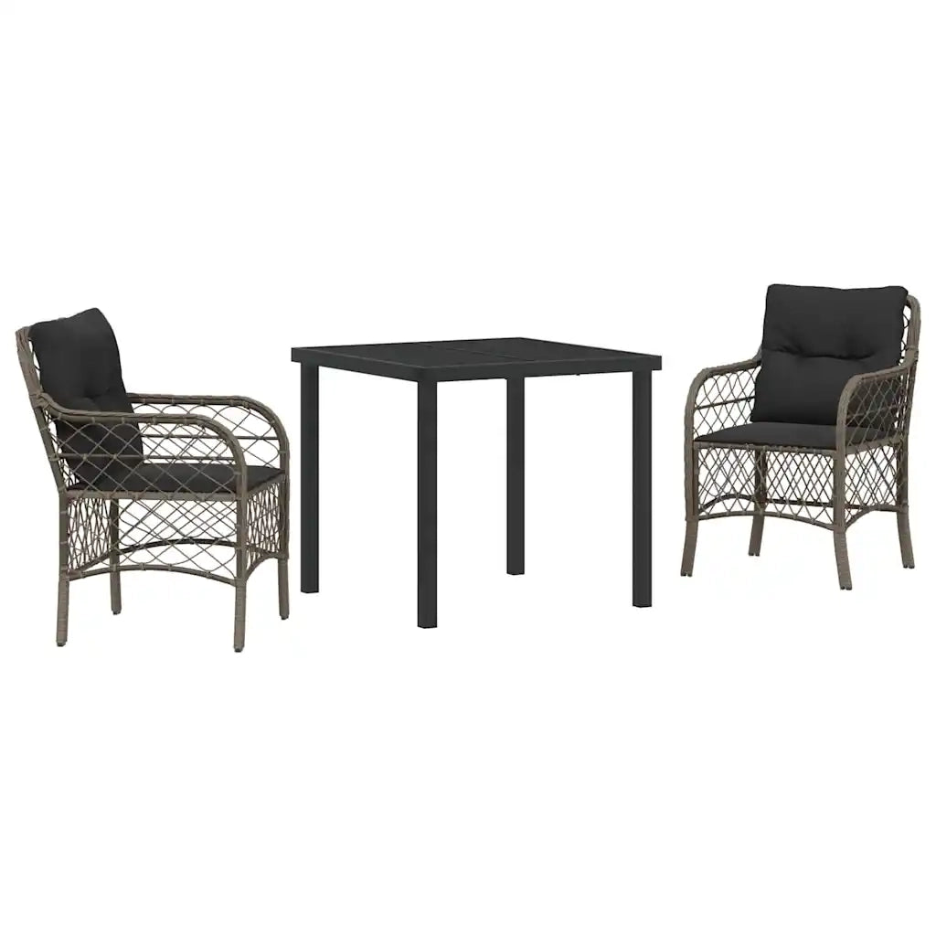 Set da Pranzo per Giardino con cuscino 3 pcs Grigio polyrattan