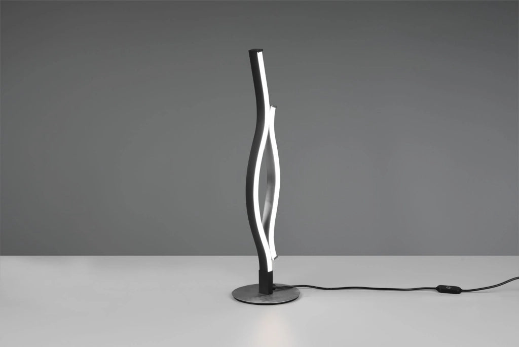 BLAZE LAMPADA DA TAVOLO LED 8W 900lm, 2300+3000+4000K ONDULATA METALLO ALLUMINIO E NERO DIMMERABILE CON INTERRUTTORE TOUCH H. 48CM