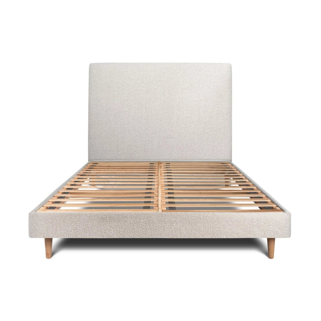 Letto 140x200 cm con testata imbottita - tessuto bouclé