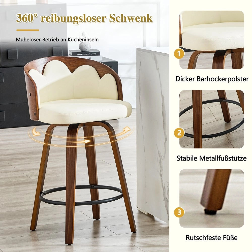 Set 2 Sgabelli da Bar con Schienale Floreale ¨C MINIMAL ¨C Legno Curvato, Ecopelle, Metallo, Moderno