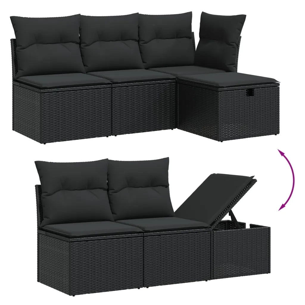 Set Divani da Giardino 5 pz con Cuscini in Polyrattan Nero 3263771