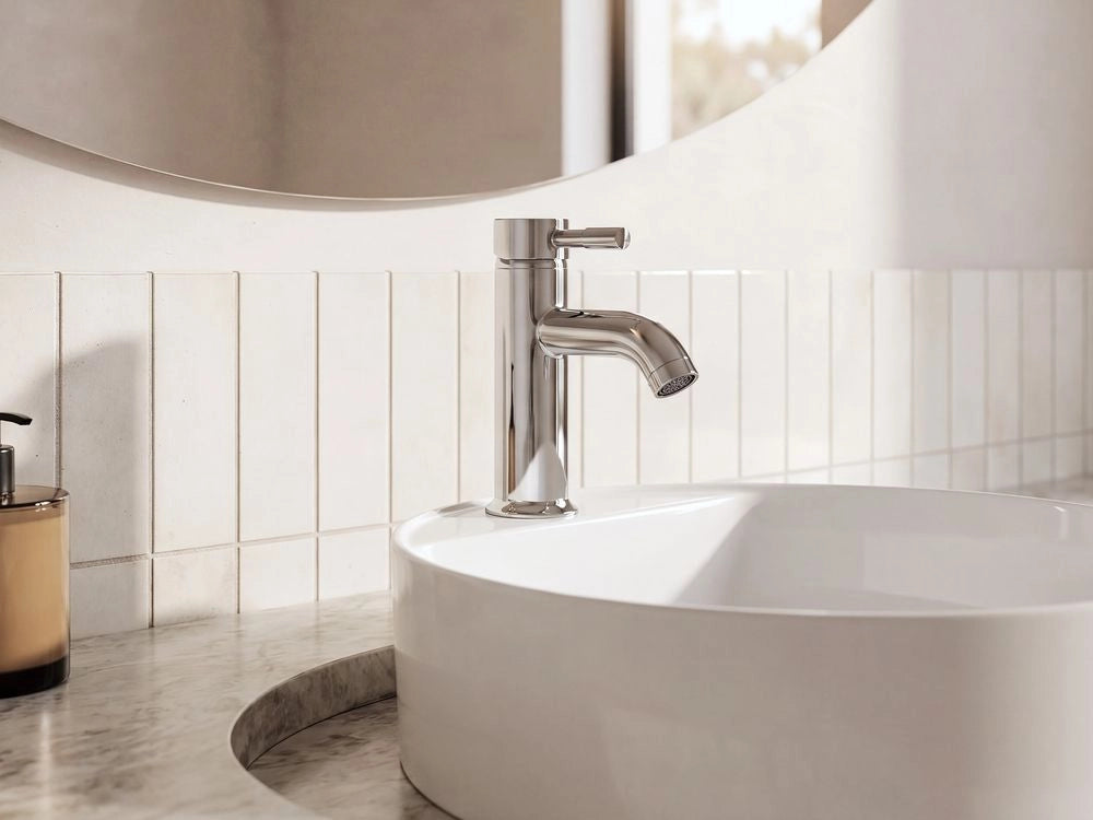 Rubinetto lavabo Rubinetto monocomando per bagno moderno in metallo cromato argento