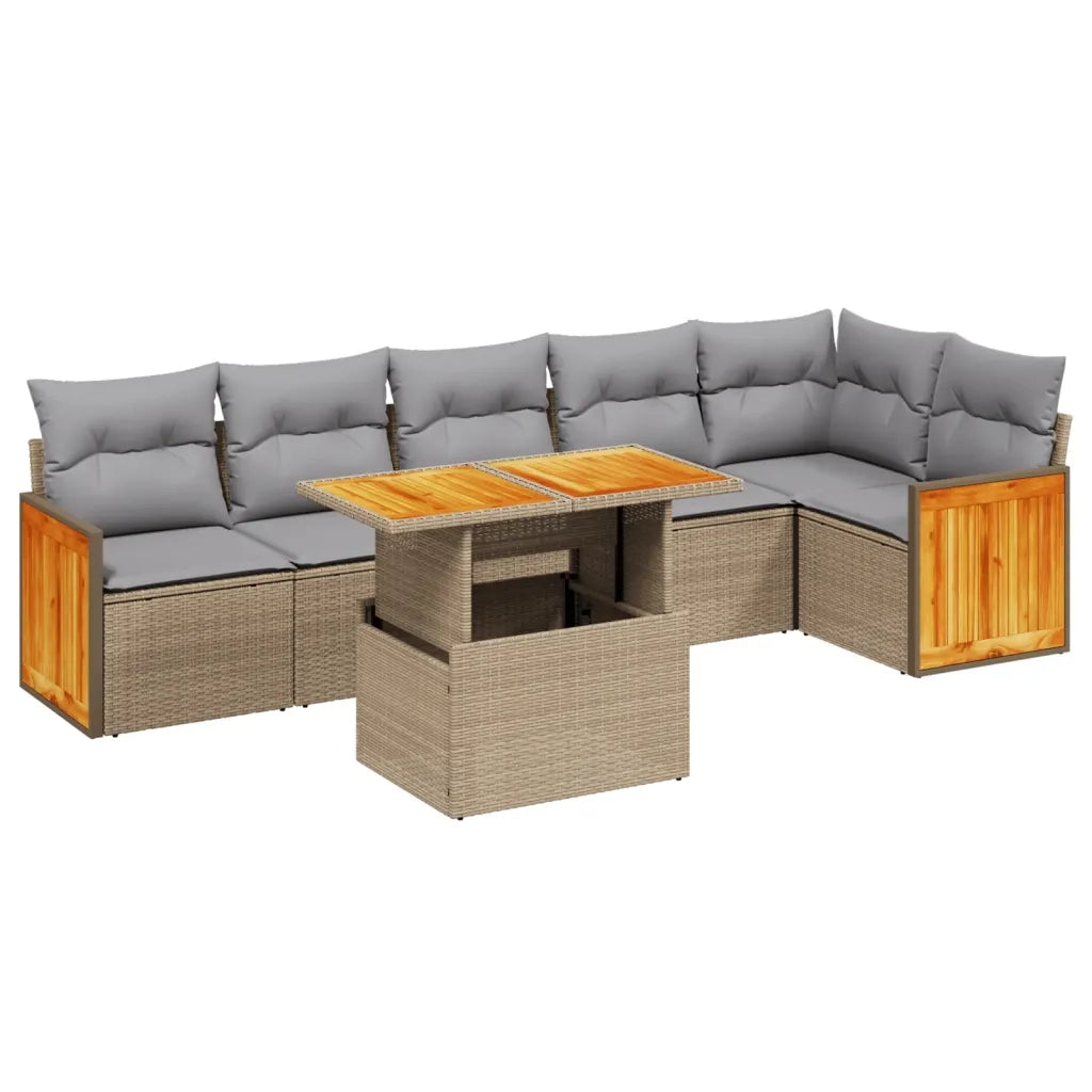 Set Divani da Giardino 7 pz con Cuscini Beige in Polyrattan 3273971