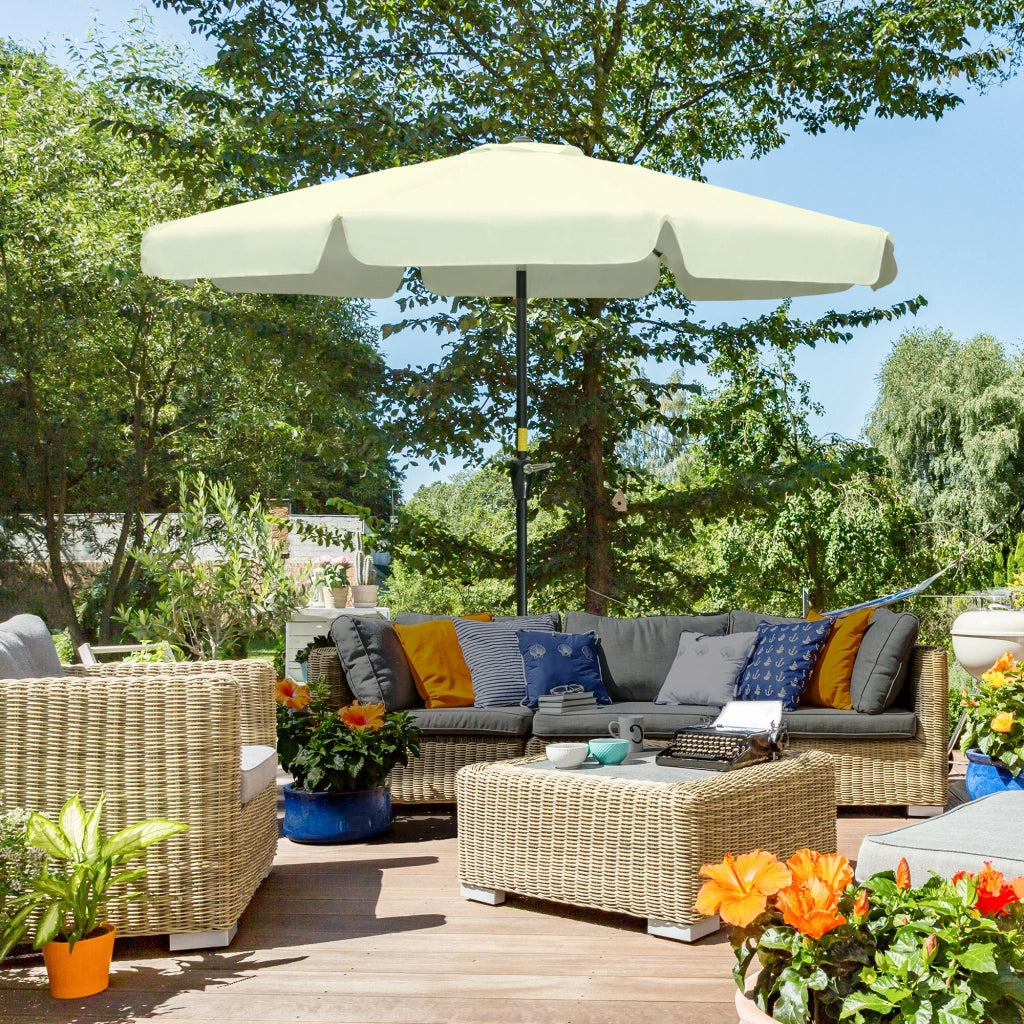 Ombrellone da Giardino e Terrazza ?2.7x2.5 m Rotondo con Testa Inclinabile e Resistente ai Raggi UV 50+, Beige