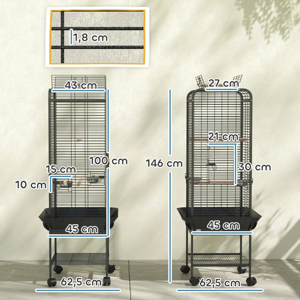 Gabbia per Pappagalli con Ruote ¨C Xylo ¨C 62,5x62,5x146 cm Grigio Scuro