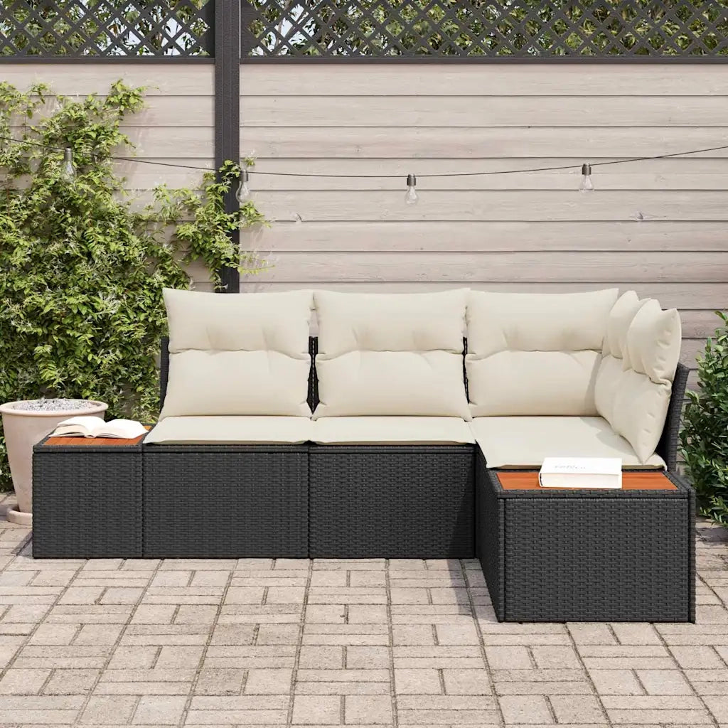 Set Divano da Giardino con cuscino 5 pcs Nero Poly Rattan