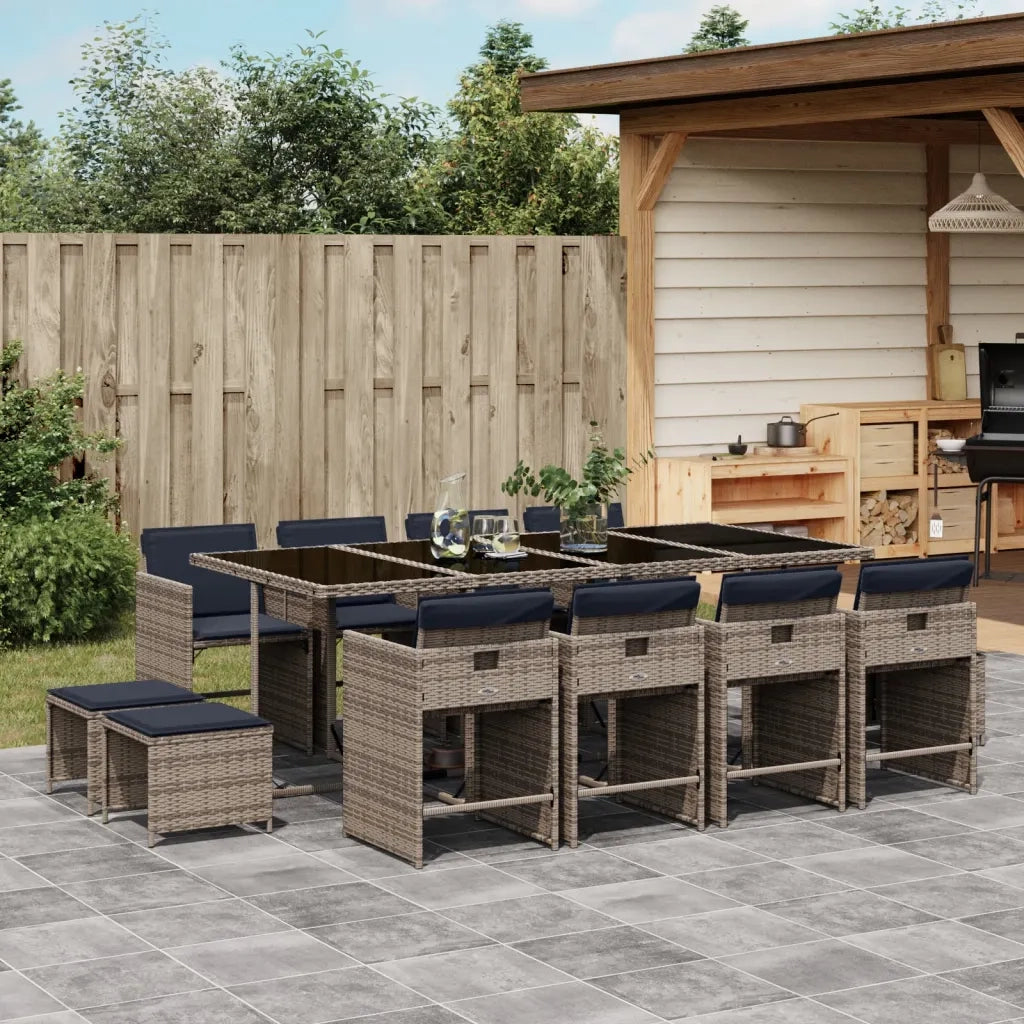 Set da pranzo da giardino da 13 pz con Cuscini in Polyrattan Grigio 3277932