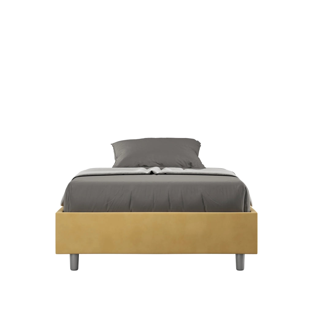 BS COM Letto una piazza e mezza con rete imbottito 130x190 microfibra ocra