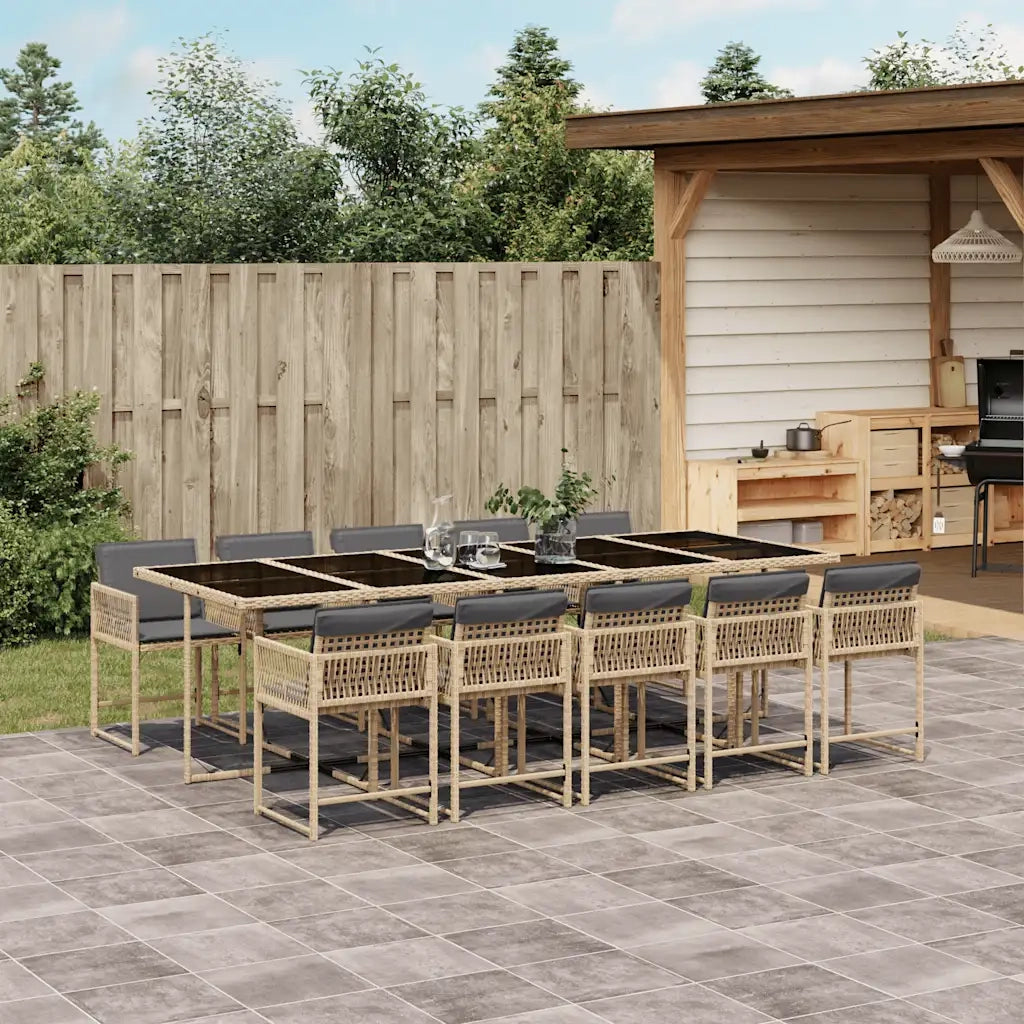 Set Pranzo da Giardino 11 pz con Cuscini Beige Misto Polyrattan 3211656