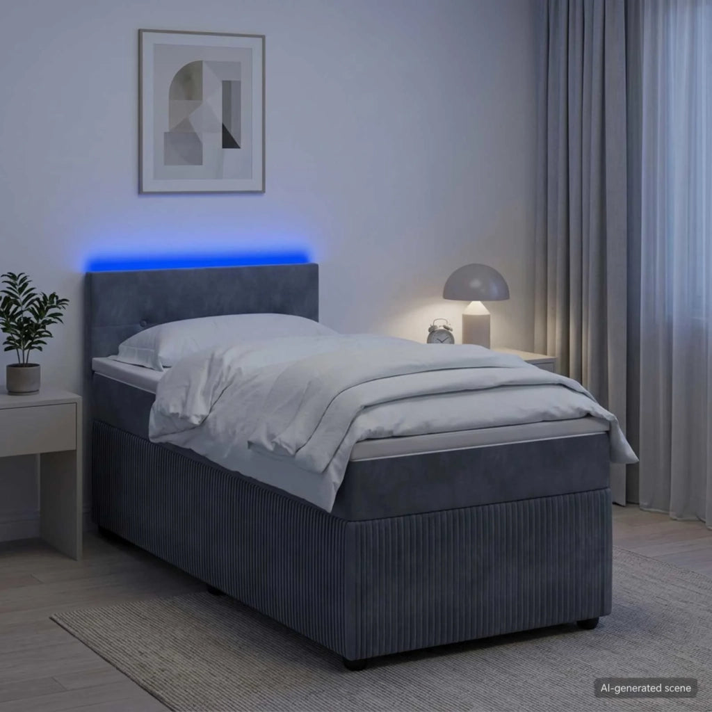 Letto con Box Spring, Materasso e LED Grigio Scuro 90 x 190 cm 3453248