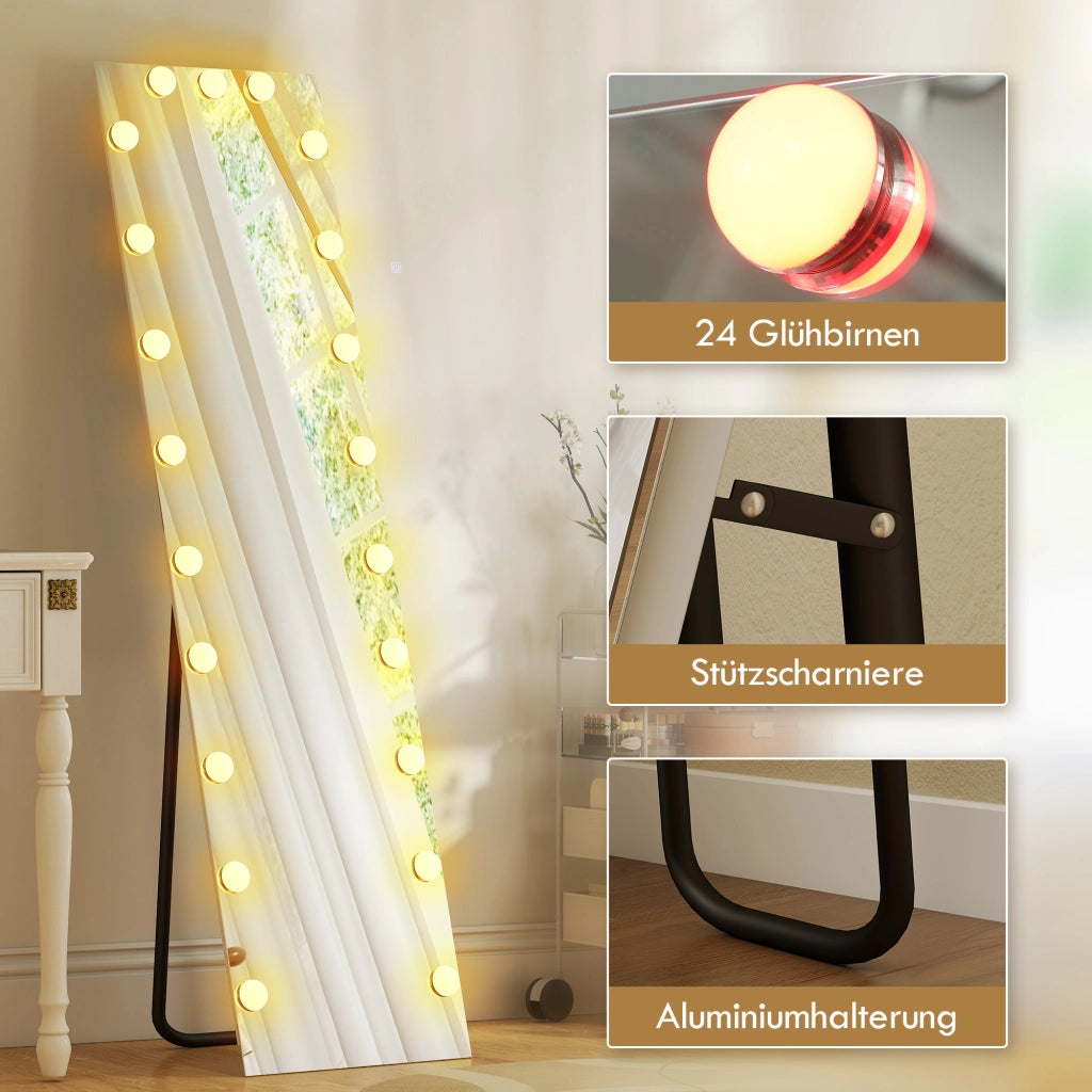 Specchio da terra LED RGB 150x40 cm ¨C Minimal ¨C specchio, 21 lampadine, 7 colori, touch