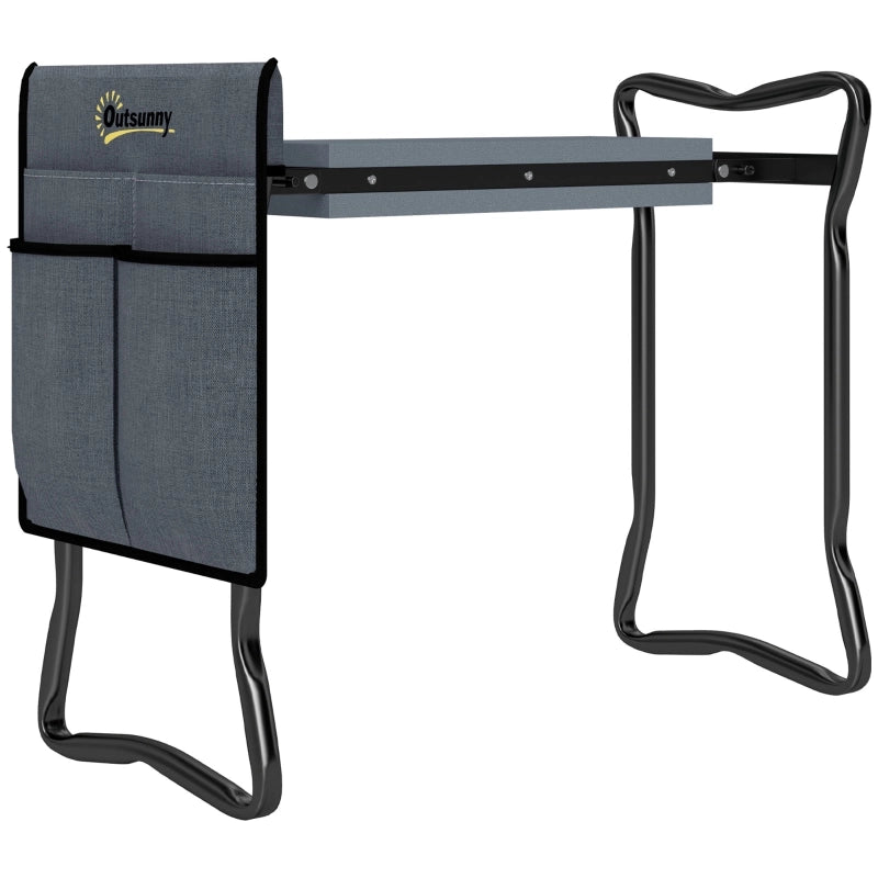 Panca da giardino pieghevole con cuscino per le ginocchia e tasche porta attrezzi, supporta fino a 150 kg, 58 x 28 x 49 cm, grigia
