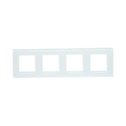 Cornice quadrupla in vetro bianco per presa e interruttore 299x86 mm