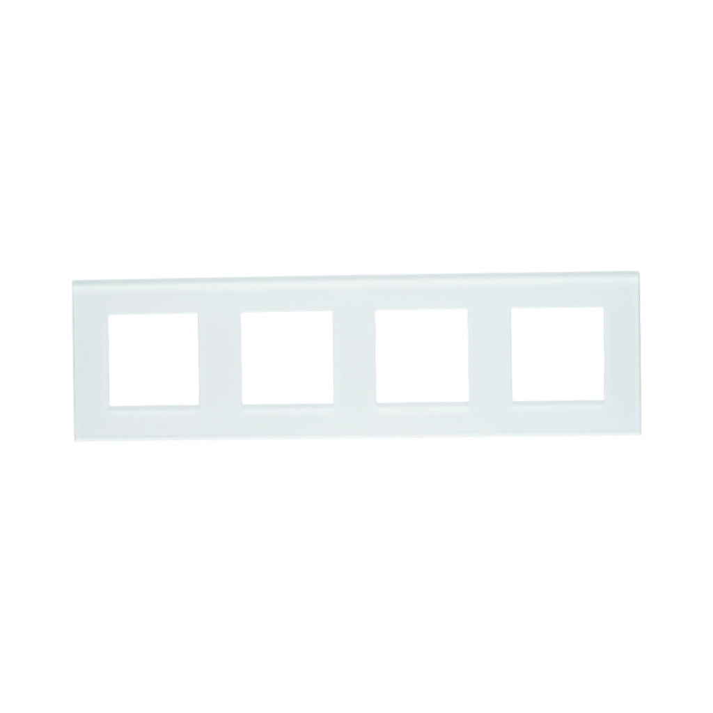 Cornice quadrupla in vetro bianco per presa e interruttore 299x86 mm