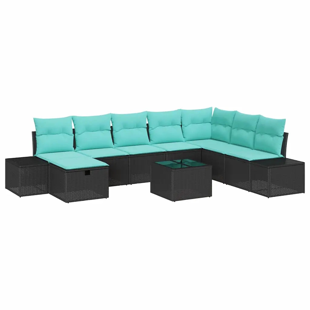 Set Divano da Giardino 9 pz Nero polyrattan 3360777