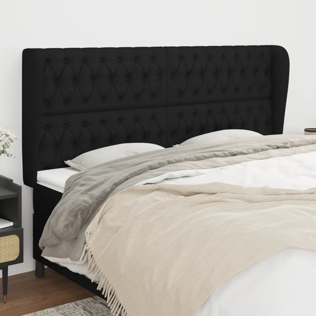 Testiera | Testata ad Orecchio Nera 183x23x118/128 cm in Tessuto
