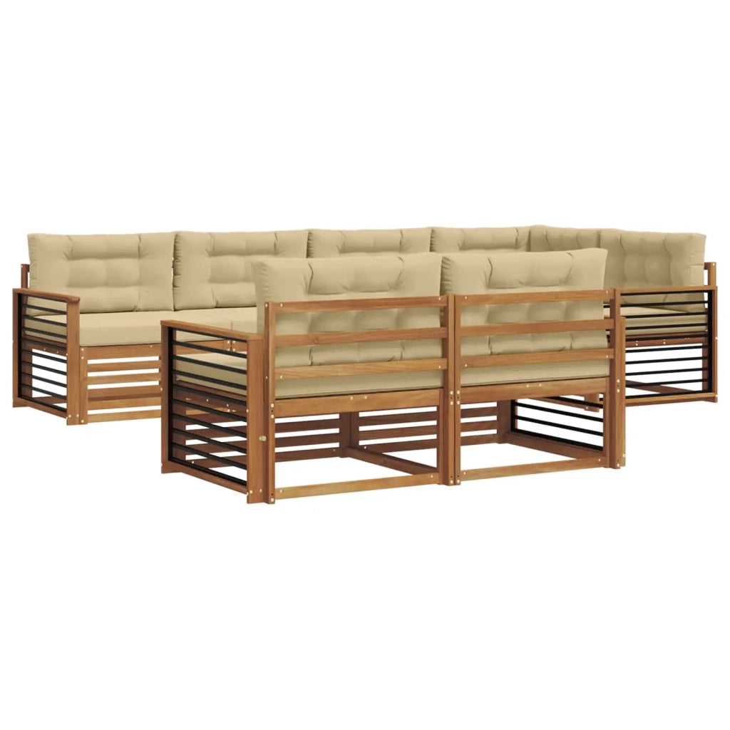 Set di divani da esterno con cuscino 7 pcs Naturale e Beige 3373633