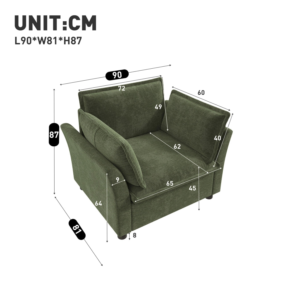 Poltrona singola con braccioli 90 x 81 x 87 cm in tessuto Chenille verde