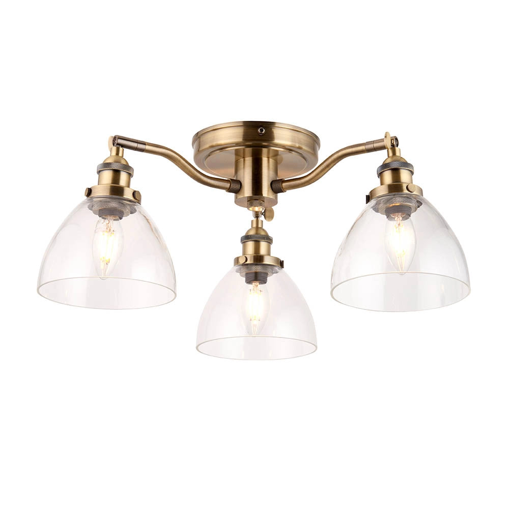 Plafoniera vintage HANSEN ottone anticato 3xE14 Endon