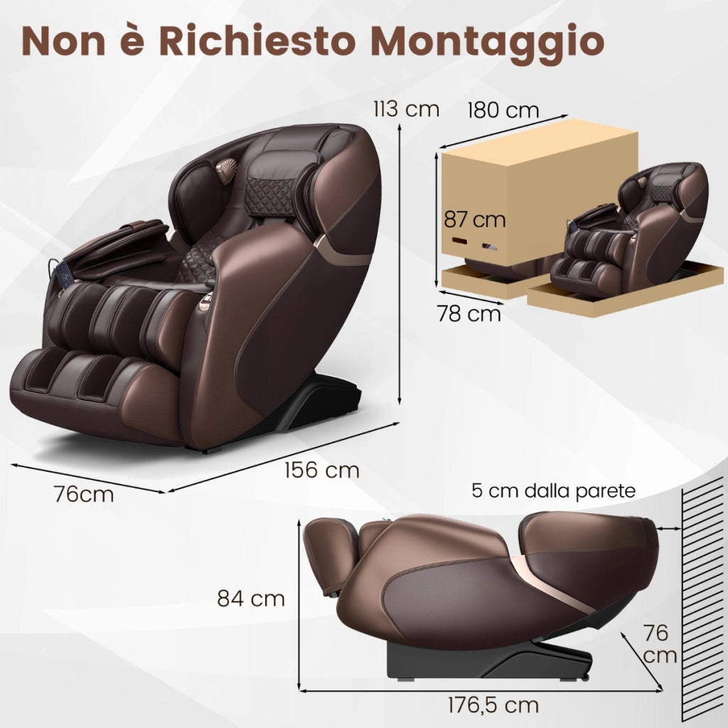 Sedia da massaggio con funzione di controllo vocale traccia SL sistema di riscaldamento incorporato-Sedia shiatsu a gravit¨¤ zero Marrone