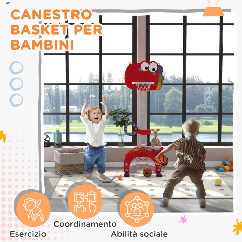 Cestino da Basket per Bambini 5 in 1 con Altezza Regolabile ¨C Minimal ¨C Rosso