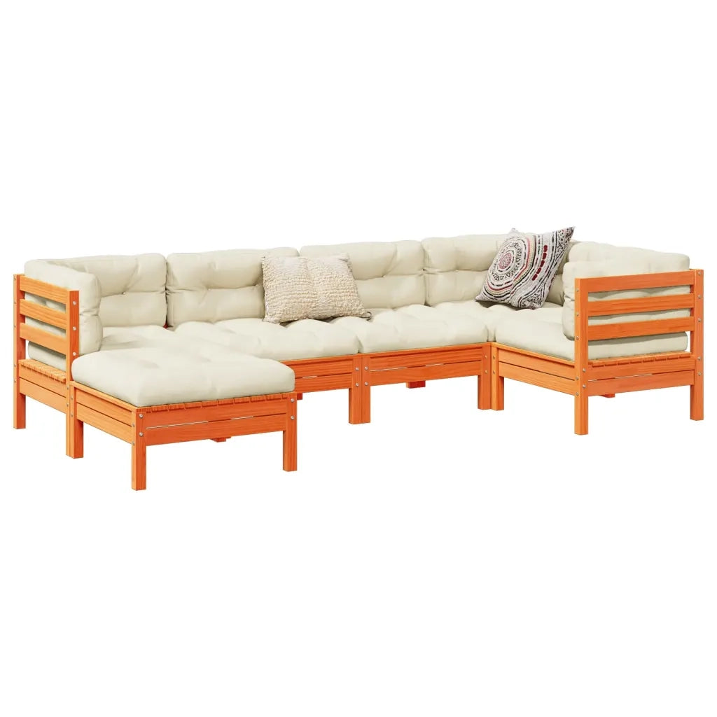 Set Divani Giardino 6pz con Cuscini Marrone Cera Massello Pino 3299527