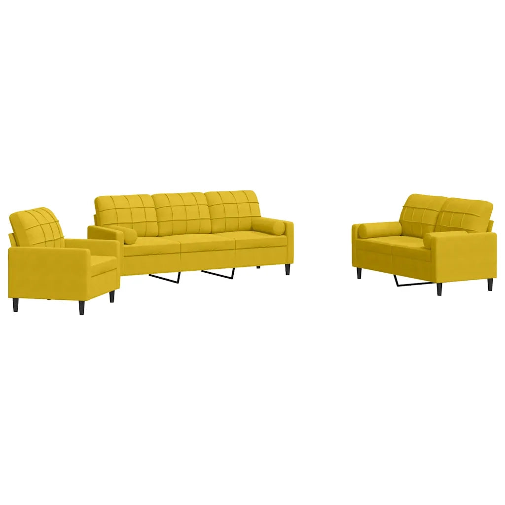 Set di Divani 3 pz con Cuscini e Rinforzi Giallo in Velluto 3278377