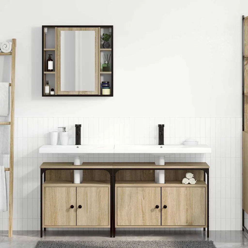 Set di mobili per il Bagno | Armadio da bagno 3 pz Marrone Legno multistrato