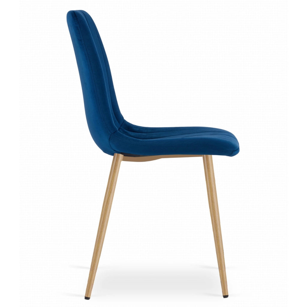 Sedia LAVA in Velluto Blu con Gambe Effetto Legno