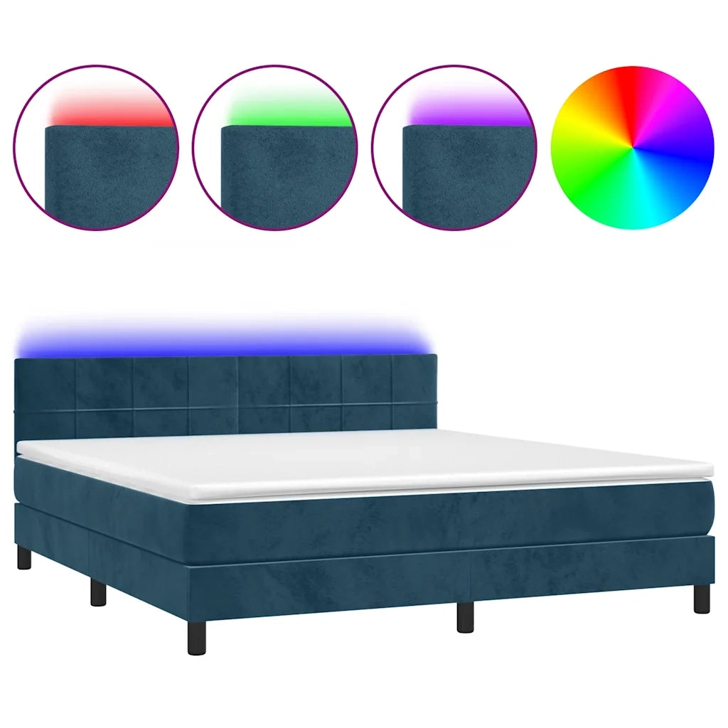 Letto a Molle con Materasso e LED Blu Scuro 160x200 cm