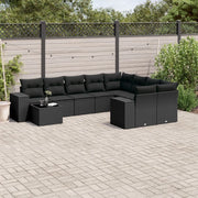 Set Divani da Giardino 10pz con Cuscini in Polyrattan Nero 3255392