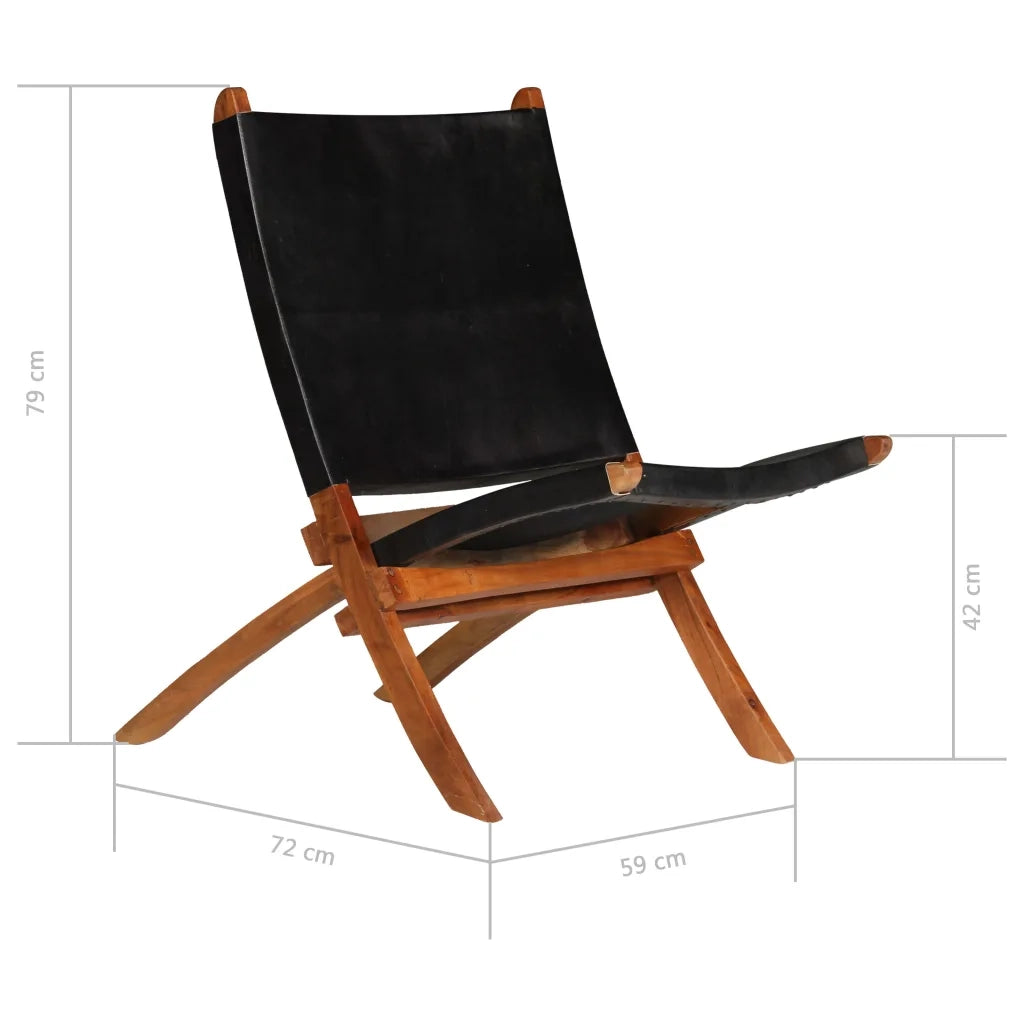 Poltrona Rilassante Pieghevole Nera in Vera Pelle 246364