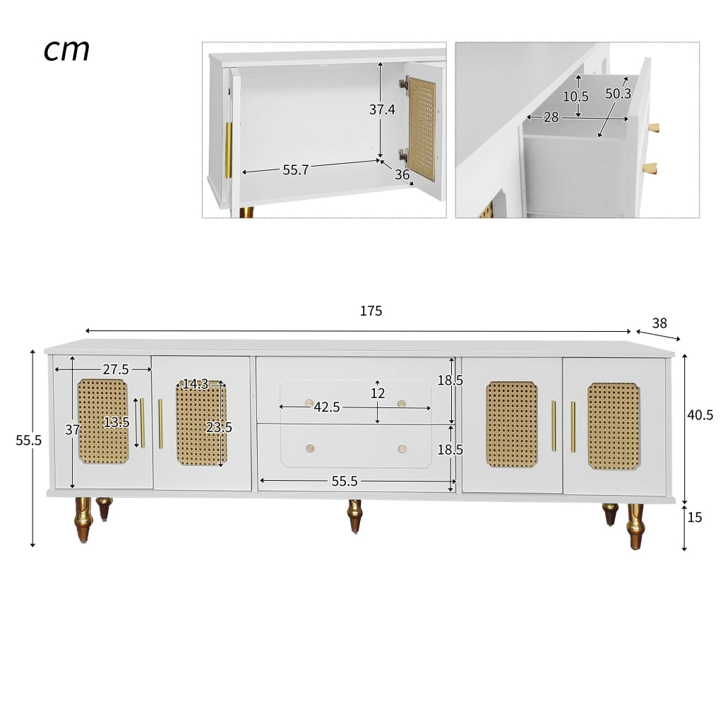 Lowboard bianco in truciolato lunghezza 175 cm