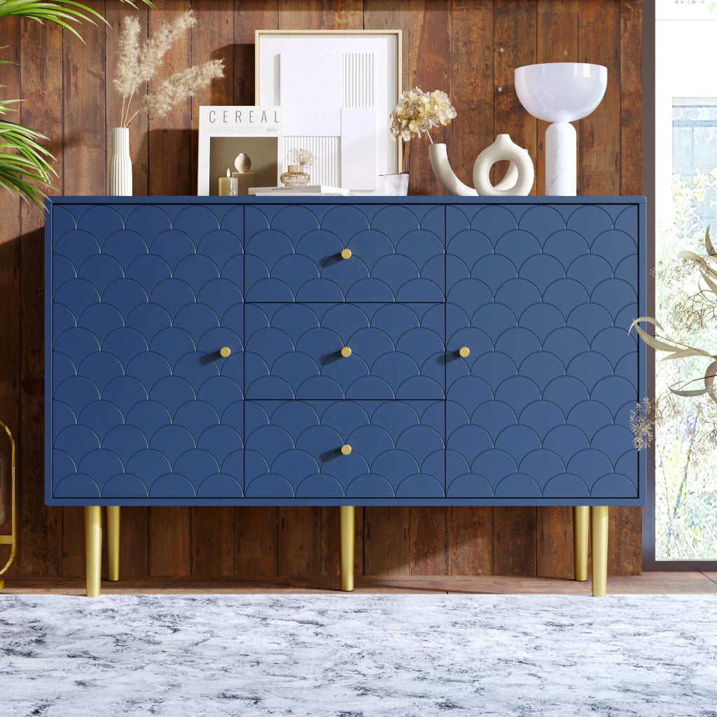 CREDENZA 120x40x83 cm Blu Marino con 2 ante e 3 cassetti