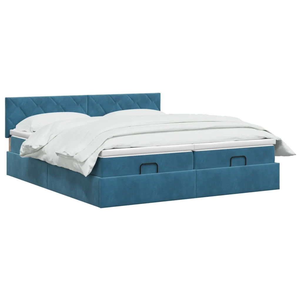 Letto Ottomano con Materasso e LED Blu scuro 160 x 200 cm 3457348