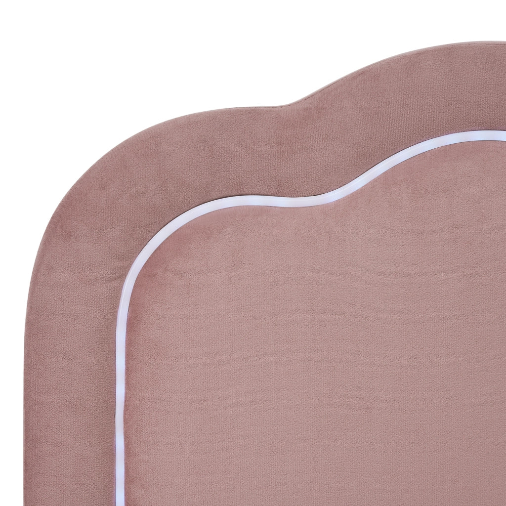 Letto singolo LED – 90x190 cm – testiera regolabile rete – velluto rosa
