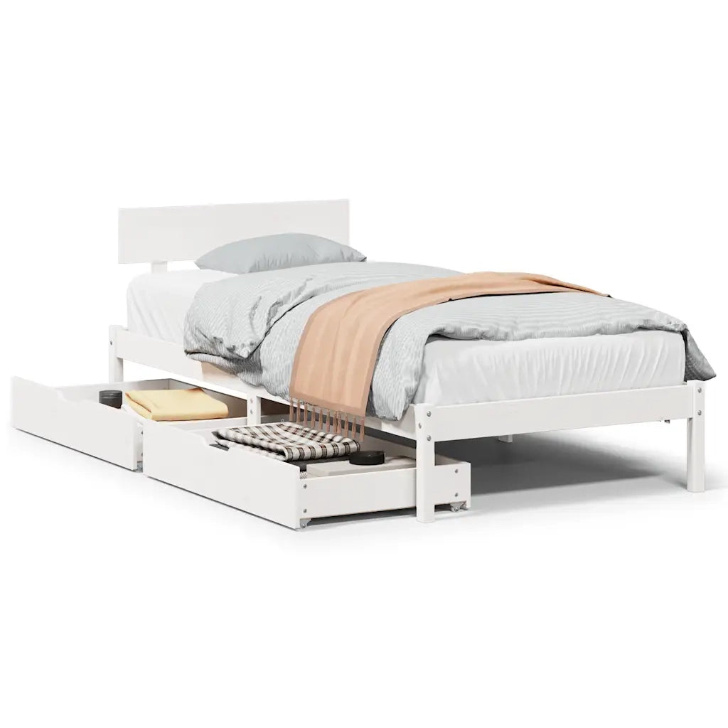Letto senza Materasso-Struttura Letto Bianco 90x190 cm in Legno Massello Pino 645515