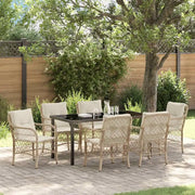 Set da Pranzo per Giardino con cuscino 7 pcs Beige polyrattan