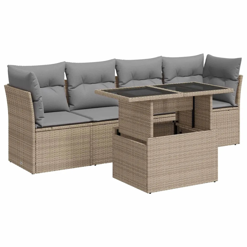 Set Divano da Giardino 5 pz con Cuscini Beige in Polyrattan 3326090