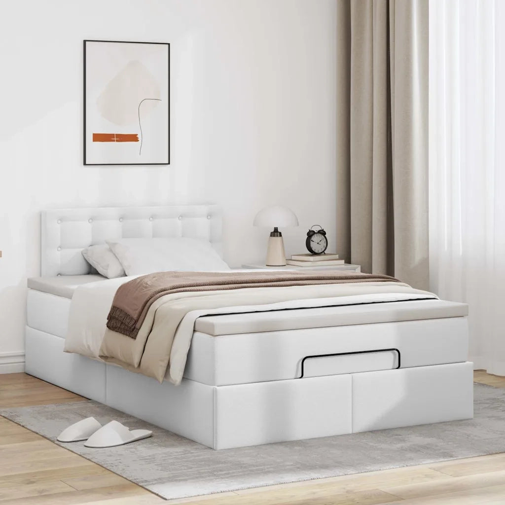 Pouf Letto con Materassi e LED Bianco Puro 120x190cm Similpelle 3312143