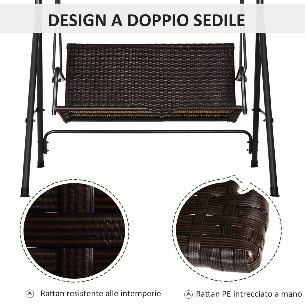Dondolo da Giardino 2 Posti con Tettuccio Regolabile ¨C Minimal ¨C Marrone Grigio 140x110x151 cm