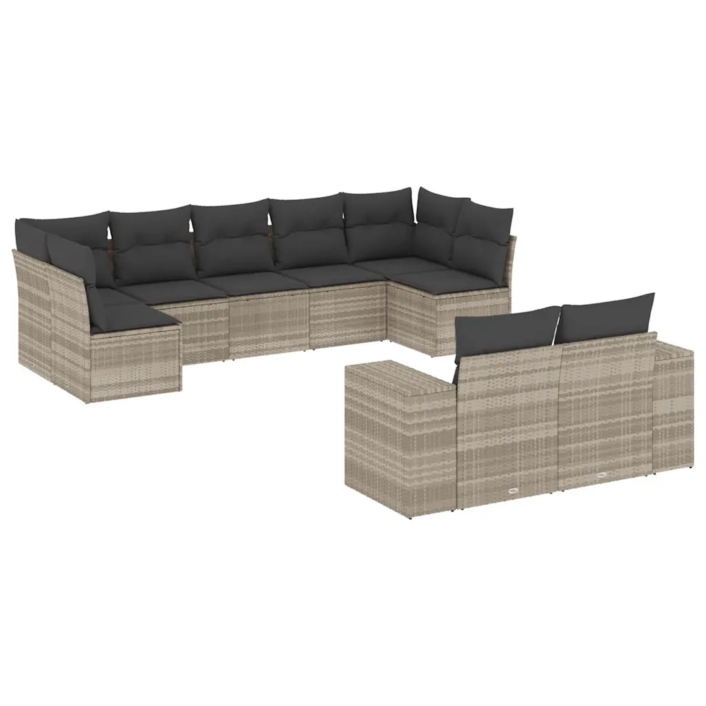 Set Divano da Giardino 9pz con Cuscini Grigio Chiaro Polyrattan