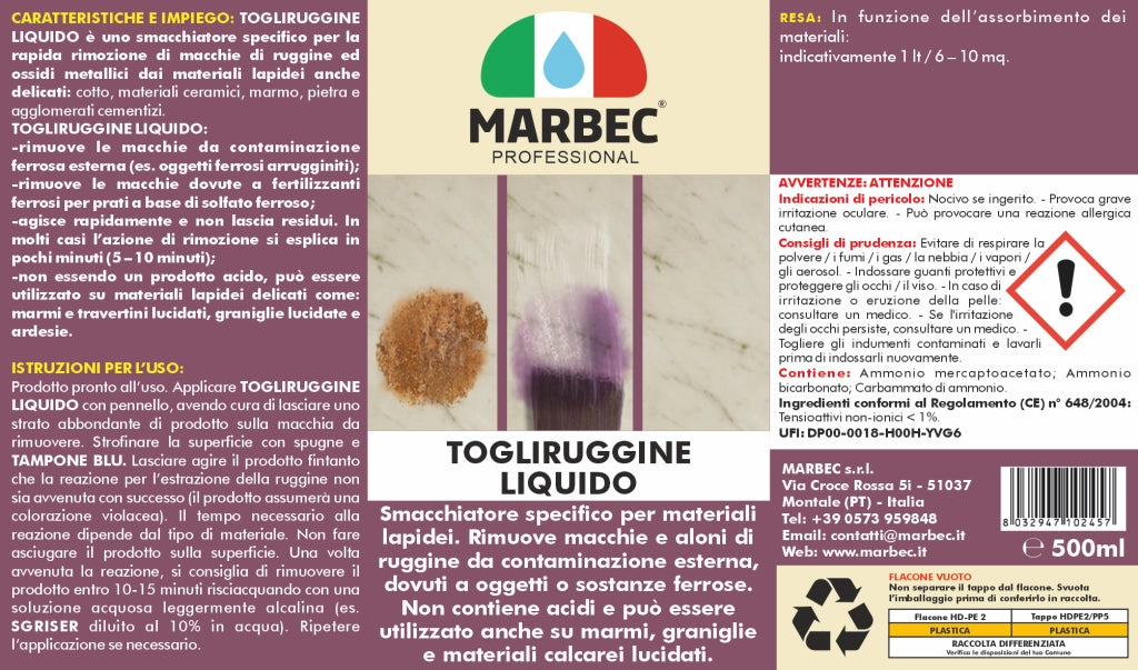 Rimuovere ruggine TOGLIRUGGINE LIQUIDO   500ML