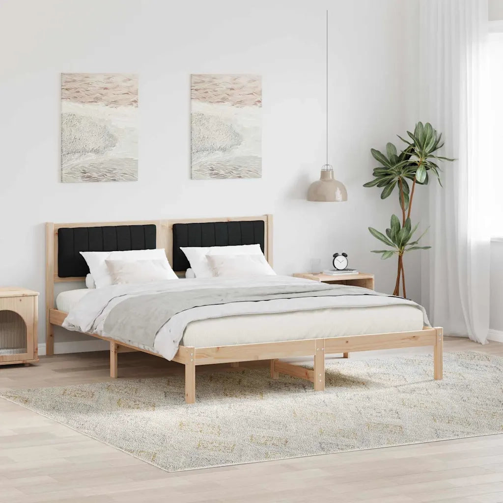 Letto con Testiera Rivestita-Struttura Letto con Testiera Nero 160 x 200 cm Pino massello 953036