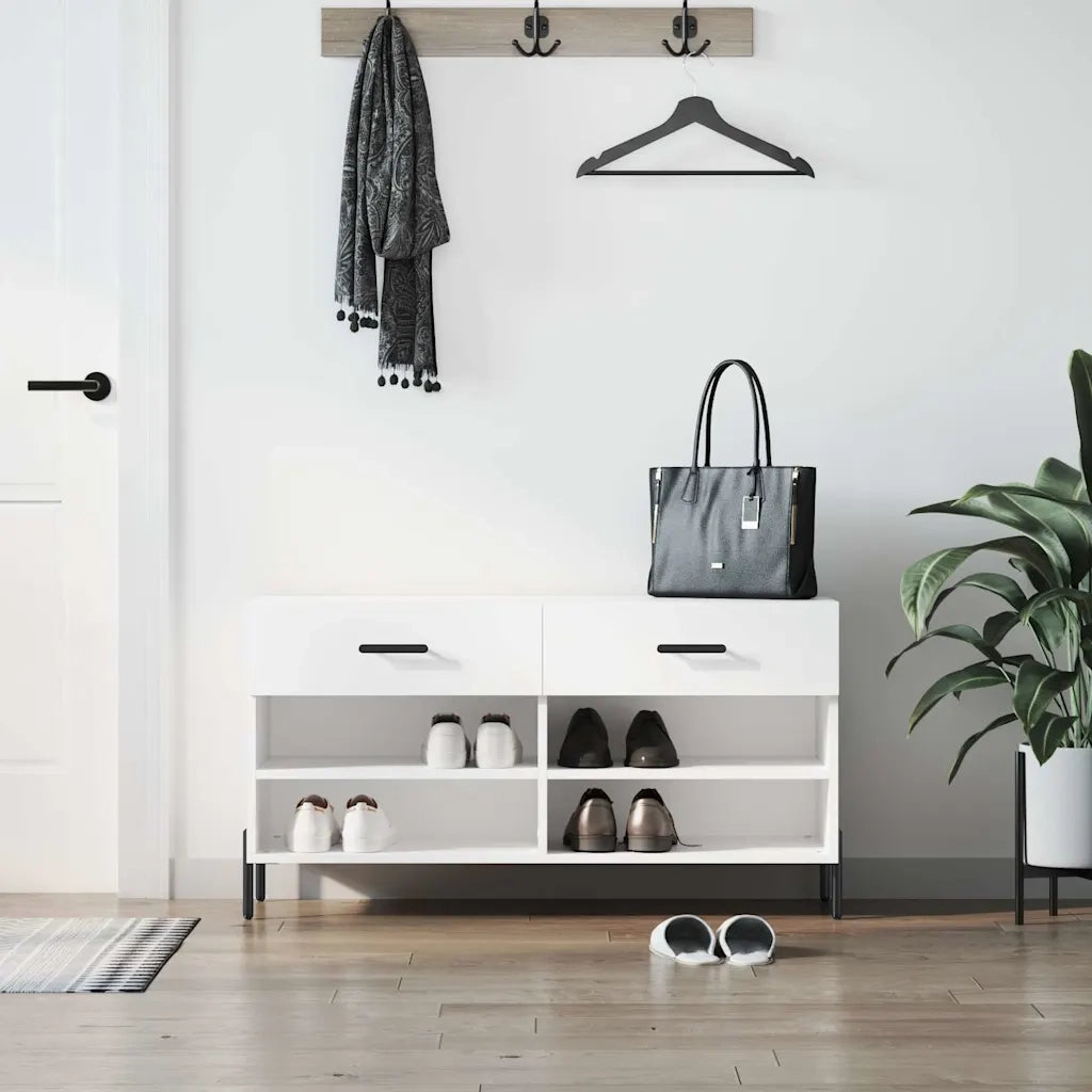 Panca Porta Scarpe-Sgabello-Panca Scarpiera Bianca 102x35x55 cm in Legno Multistrato 943081