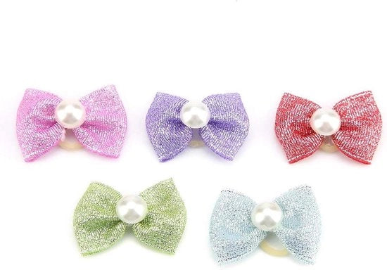 Set di 30 Bande per Animali con Ricamo e Perle Artificiali con Funis Elastico per Cani e Cuccioli