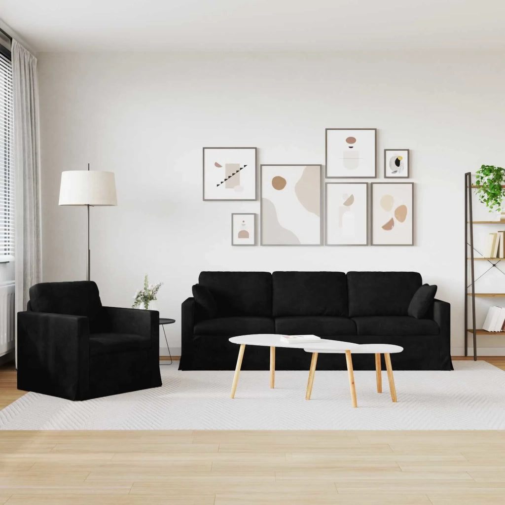 Divano 2 pcs Nero 228 x 78 x 80 cm Velluto
