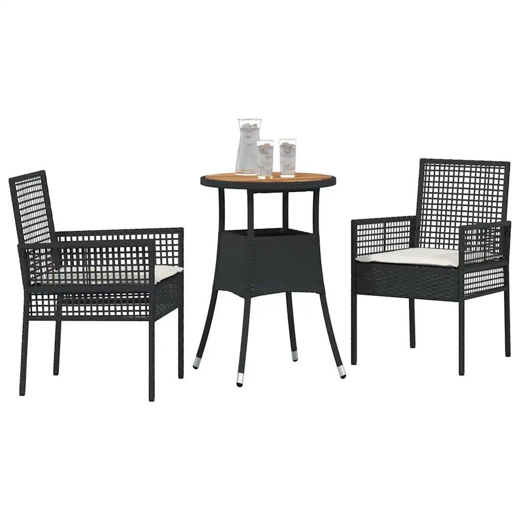 Set da Pranzo per Giardino 3 pcs Nero polyrattan 3334951