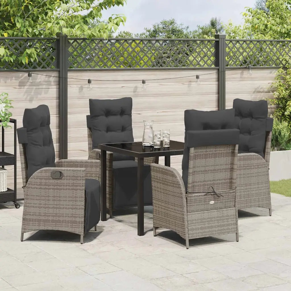 Set da Pranzo per Giardino con cuscino 5 pcs Grigio polyrattan